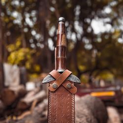 Custom HAND Forged Damascus Steel Viking Sword, Best Quality, Battle Ready Sword with leather heath mk6314m