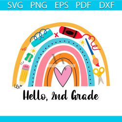 hello 2nd grade studying items rainbow back to school svg