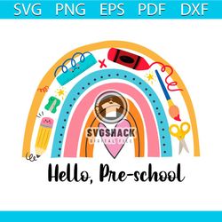 hello preschool grade studying items rainbow back to school svg
