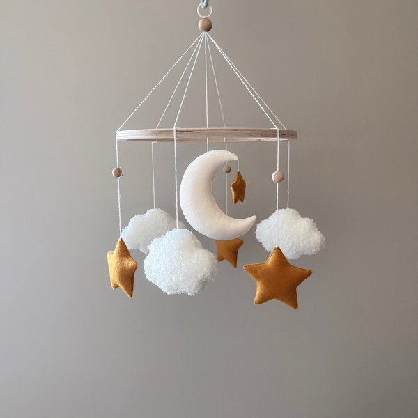 Felt baby mobile with moon and stars