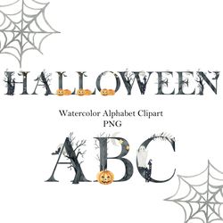 Halloween alphabet letters, png, clipart abc, numbers.