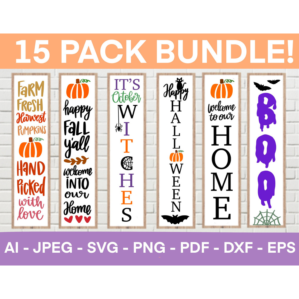Fall Porch Sign SVG Bundle, Halloween Porch Sign, Autumn Porch Signs, Welcome Signs SVG Bundle, Cut Files for Cricut, Silhouette - 1.jpg