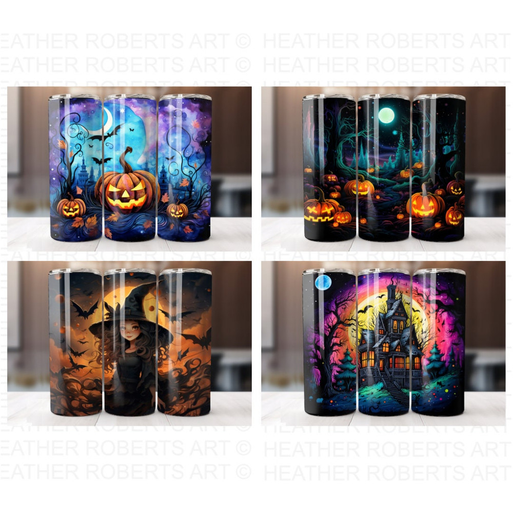 Halloween 20 Oz Tumbler Wrap Bundle, Pumpkin, Tumbler Wraps, Vibrant Wrap, Halloween, Alcohol Ink, Watercolor, Neon, Sublimation Files - 4.jpg