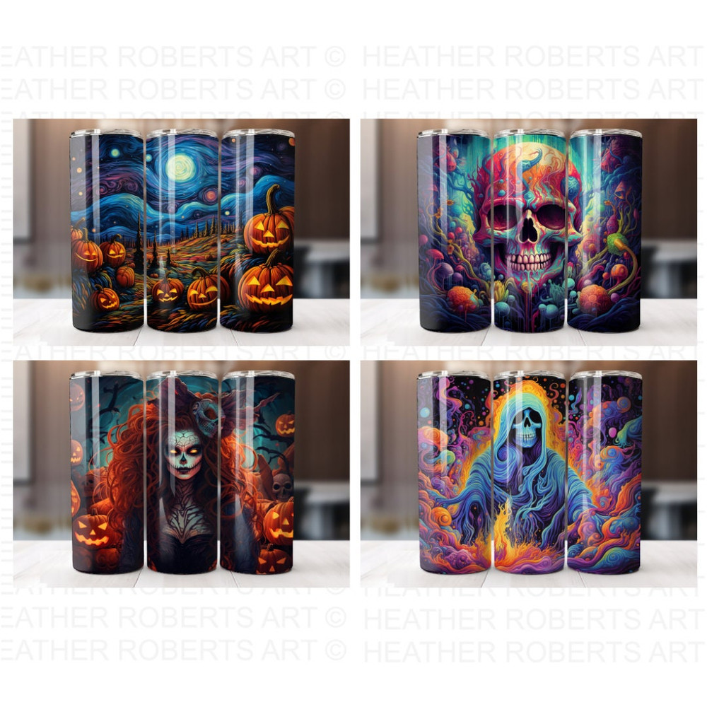 Halloween 20 Oz Tumbler Wrap Bundle, Pumpkin, Tumbler Wraps, Vibrant Wrap, Halloween, Alcohol Ink, Watercolor, Neon, Sublimation Files - 5.jpg