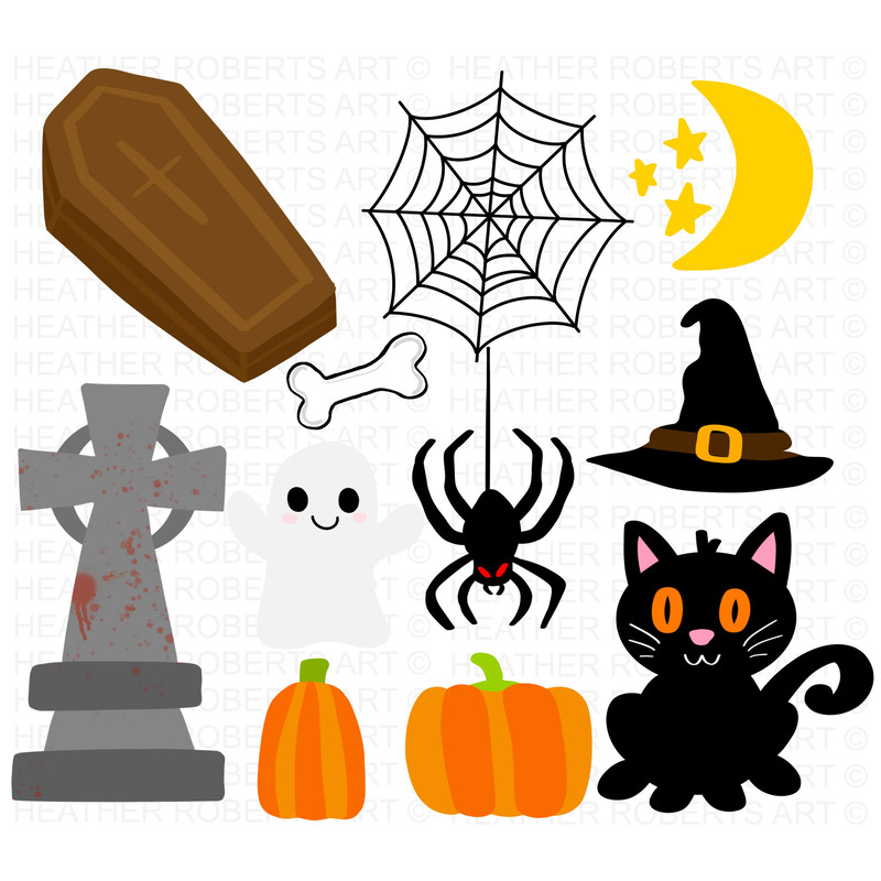 Halloween Clipart Set, Halloween PNG, Cute Halloween Clipart Set, Witch PNG, Vampire PNG, Halloween Decorations, Stickers, Sublimation Files - 2.jpg