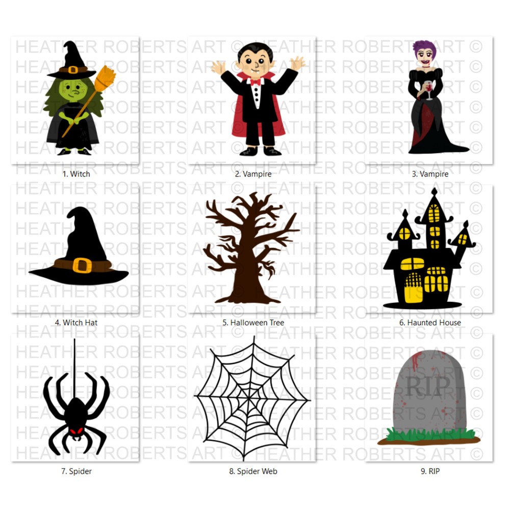 Halloween Clipart Set, Halloween PNG, Cute Halloween Clipart Set, Witch PNG, Vampire PNG, Halloween Decorations, Stickers, Sublimation Files - 4.jpg