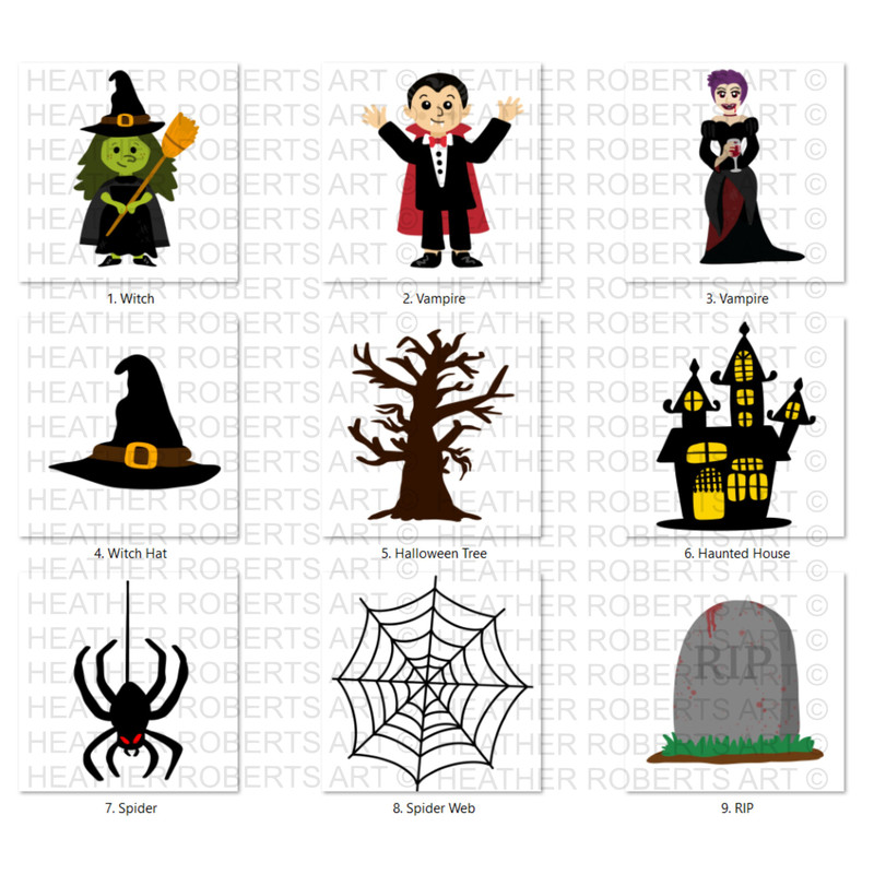 Halloween Clipart Set, Halloween PNG, Cute Halloween Clipart Set, Witch PNG, Vampire PNG, Halloween Decorations, Stickers, Sublimation Files - 4.jpg