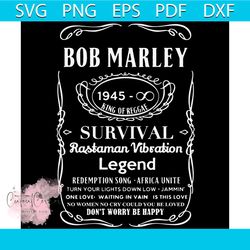bob marley 1945 king of reggae survival rastaman vibration legend, trending svg