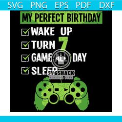 7th perfect birthday 7 years old gamer boy party svg