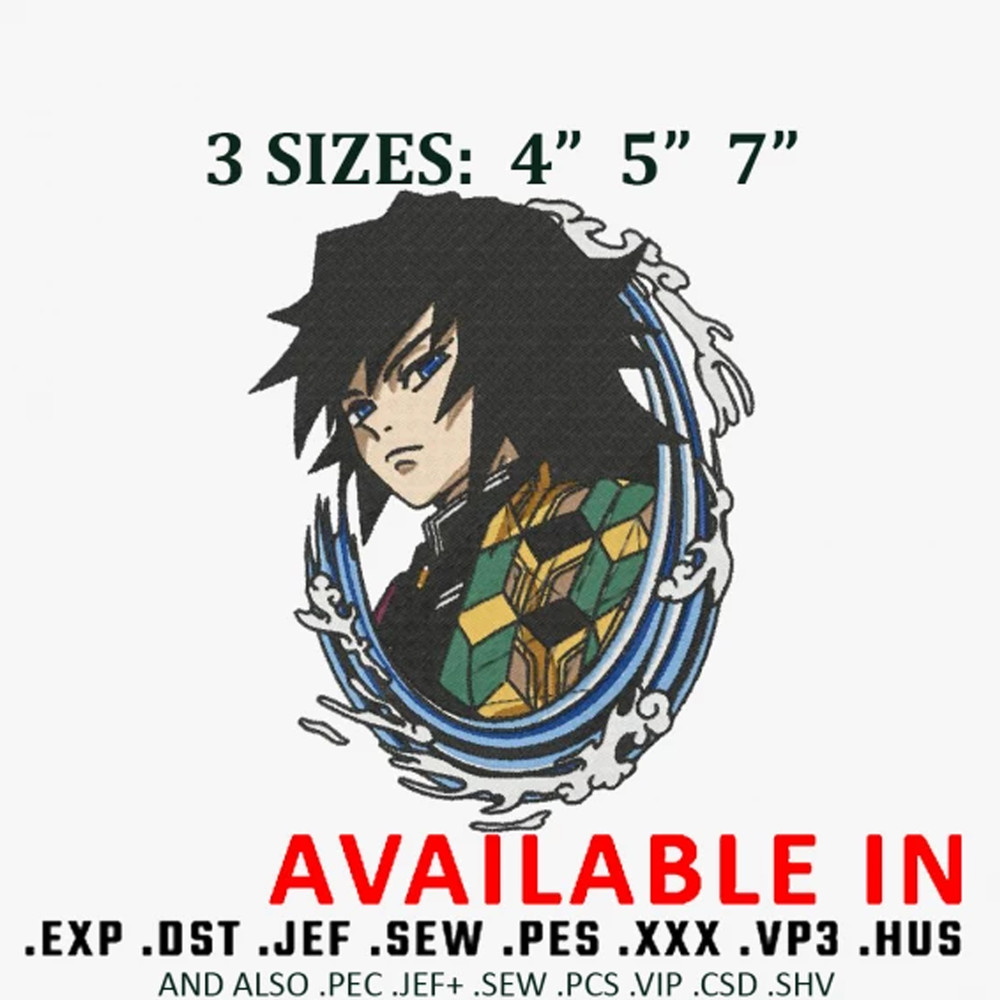 Anime Giyu Tomioka Embroidery design