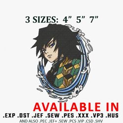 anime giyu tomioka embroidery design, kimetsu no yaiba embroidery, embroidered shirt, anime shirt, digital download.