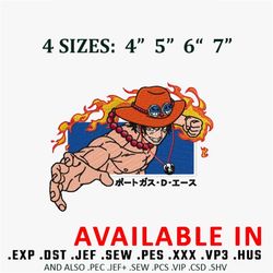 ace one piece embroidery design, one piece embroidery, embroidered shirt, anime shirt, anime design, digital download