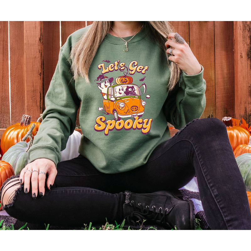 Let's Get Spooky Sweatshirt, Spooky Bus Sweatshirt, Cute Ghost Shirt, Black Cat Shirt, Halloween Sweatshirt, Pumpkin Shirt, Ghouls Shirt - 1.jpg