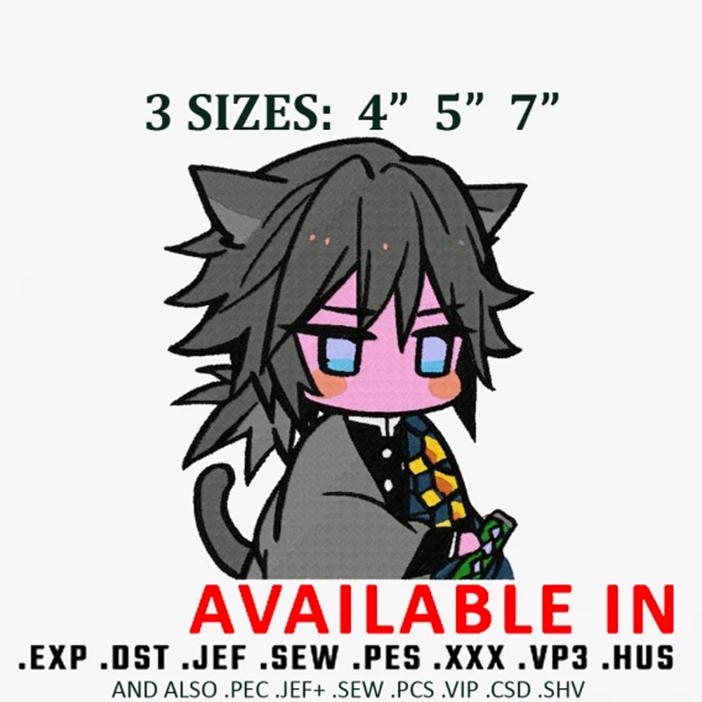 Giyu cat chibi Embroidery Design