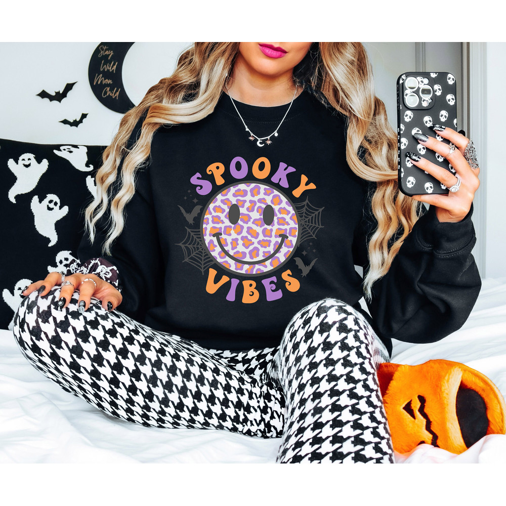 Spooky Vibes Shirt, Happy Face Shirt, Trick Or Treat Shirt, Funny Halloween Shirt, Spooky Shirt, Happy Halloween Shirt, Halloween Sweatshirt - 3.jpg