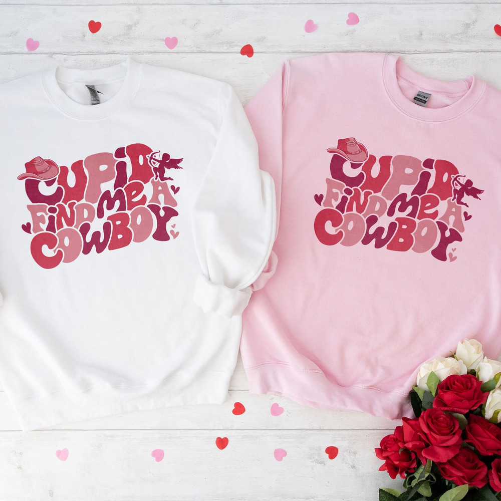 Cupid Find Me Cowboy Sweatshirt, Groovy Retro Cowgirl Shirt, Valentines Trending Shirt, Trendy womens Tshirt, Western Shirt - 1.jpg