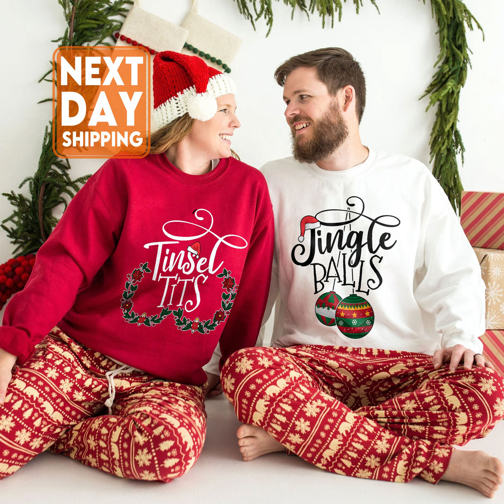 Funny Couples Christmas Shirts, Jingle Balls and Tinsel Tits Shirts, Christmas Party, Couples Outfits, Holiday Party Couple Shirts - 4.jpg