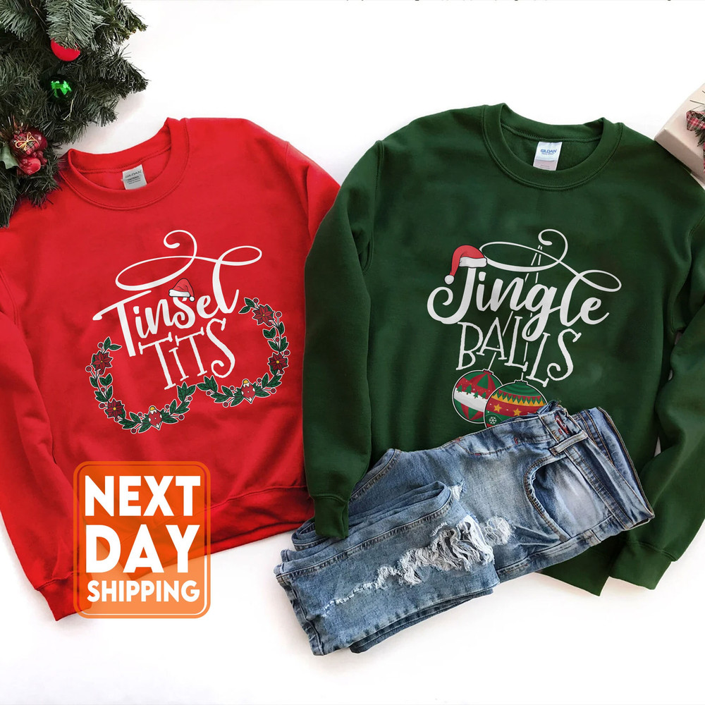 Funny Couples Christmas Shirts, Jingle Balls and Tinsel Tits Shirts, Christmas Party, Couples Outfits, Holiday Party Couple Shirts - 6.jpg