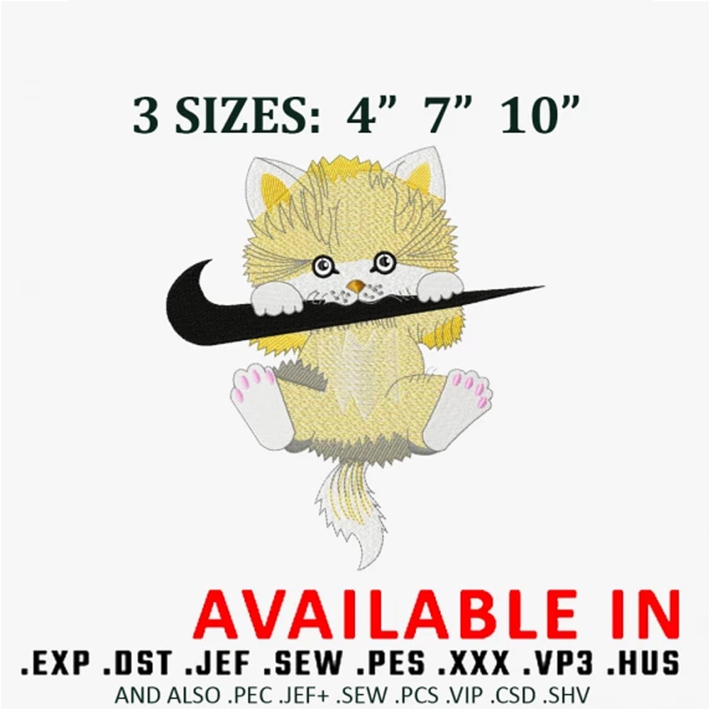 Cute Cat X Swoosh Embroidery Design