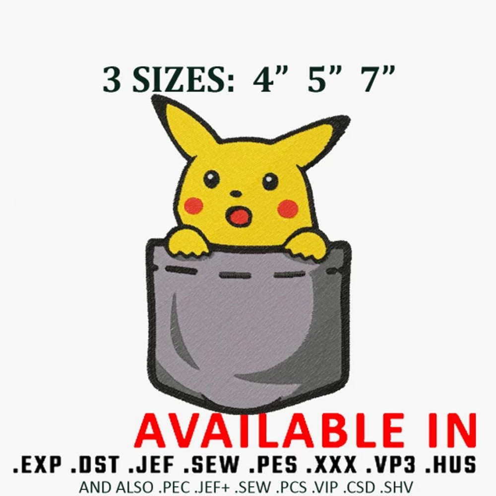 Cute Pikatchu In Pocket Embroidery design