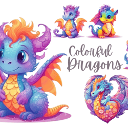 Dragons  Clipart ,Dragon clipart,Dragon Transparent ,Cute Dragon, Dragon illustration,dragon png,colorful dragon