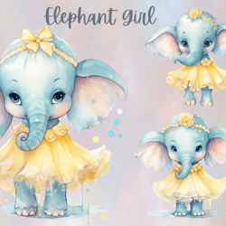 Watercolor Baby Elephant Clipart Png,Girl elephant,Cute Elephant,Elephant png