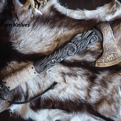 hand carved carbon steel viking axe / hatchet, sharp edge, best christmas gift