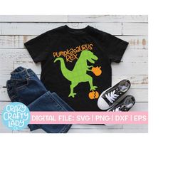 Pumpkin Dinosaur SVG, Fall Cut File, Autumn T-Rex Design, Cute Kid SVG, Baby Halloween Design, Thanksgiving, dxf eps png