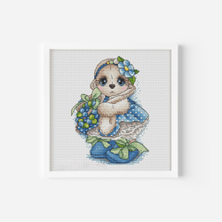 Bunny Girl Counted Cross Stitch Pattern PDF, Charming Rabbit Hand Embroidery Design