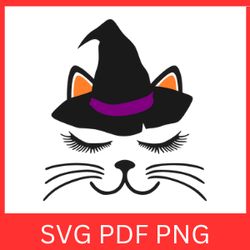 witch cat halloween svg | halloween cat face svg | witch hat svg | kitten | witch cat cute halloween svg | halloween cat