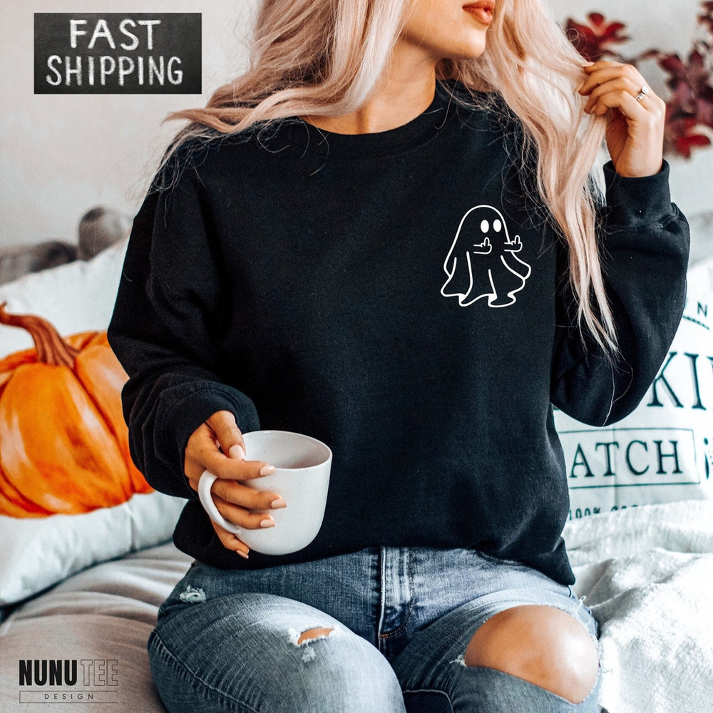 Ghost Middle Finger Sweatshirt, Halloween Crewneck, Halloween Ghost Hoodie, Spooky Season, Funny Ghost Shirt.png