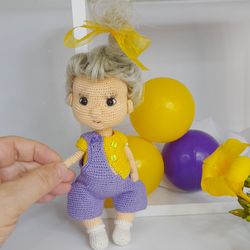 Crochet doll with natural hair. Amigurumi doll.