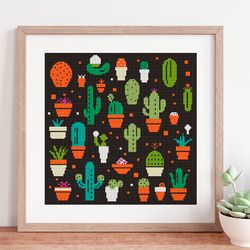 Cacti cross stitch pattern, Counted cross stitch sampler, Modern cross stitch Wall decor, Plants cross stitch Pillow
