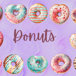 donuts clipart set, donuts png bundle,food, donuts clipart art, dessert, sweets, digital planner stickers, illustration