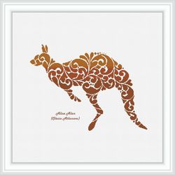 Cross stitch pattern Kangaroo silhouette floral ornament monochrome animal Australia counted crossstitch patterns PDF