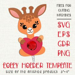 Giraffe Lollipop Holder | Valentines Paper Craft Template SVG