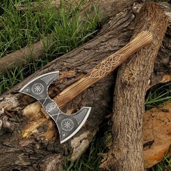 double head viking axe, custom handmade double head axe, forged axe, handmade forged vikings axe. fathers day gift