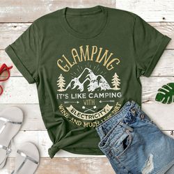 glamping definition glamper women men wine funny camping t-shirt