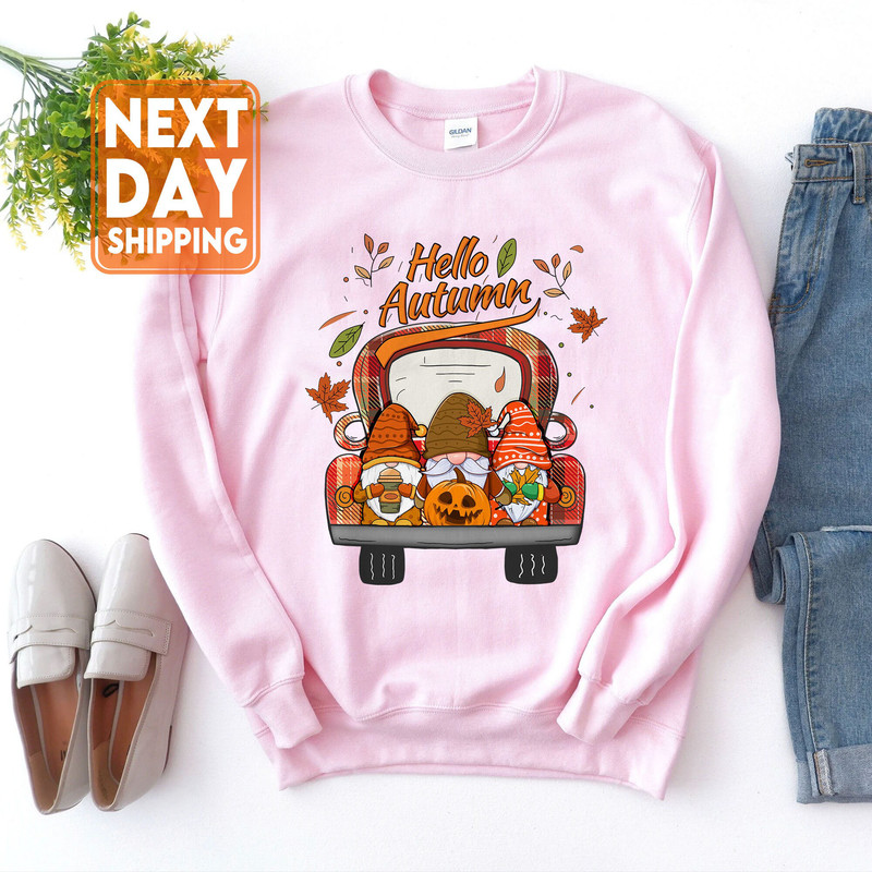 Hello Autumn Fall Gnomes Sweatshirt, Vintage Gnomes Plaid, Pumpkin Spice Coffee, Thanksgiving Gifts, Women's Fall Sweater, Autumn Leaves - 4.jpg