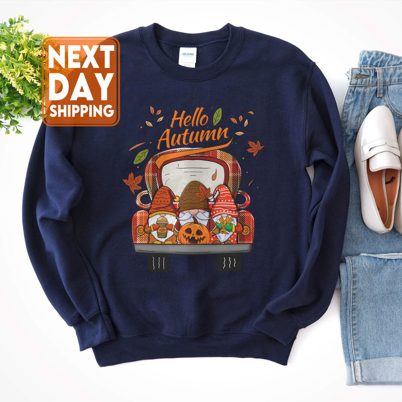 Hello Autumn Fall Gnomes Sweatshirt, Vintage Gnomes Plaid, Pumpkin Spice Coffee, Thanksgiving Gifts, Women's Fall Sweater, Autumn Leaves - 5.jpg