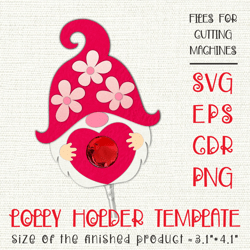 Gnome with Heart | Valentine Lollipop Holder | Paper Craft Template SVG