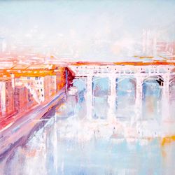 Bridge Painting Original Oil Painting on Canvas, Modern Italy Painting Original Art by "Walperion Paintings"
