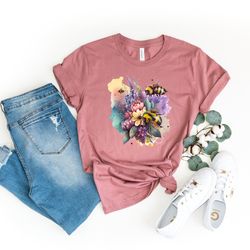 bee t-shirt, beekeeper shirt, pocket bee shirt, floral bee shirt, flower shirt, plant shirt, botanical t, botanical tshi