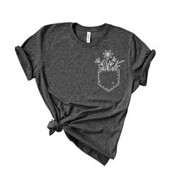 floral pocket shirt, wildflower shirts, floral shirt , mother's day shirt, sentimental gift idea, pocket with flowers