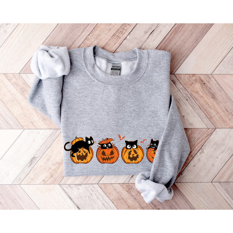Halloween Cat Sweatshirt, Halloween Ghost Shirt, Cool Halloween Cat Shirt,Pumpkin Shirt, Halloween Gift, Cat Lover Shirt, Spooky Vibes Shirt - 5.jpg