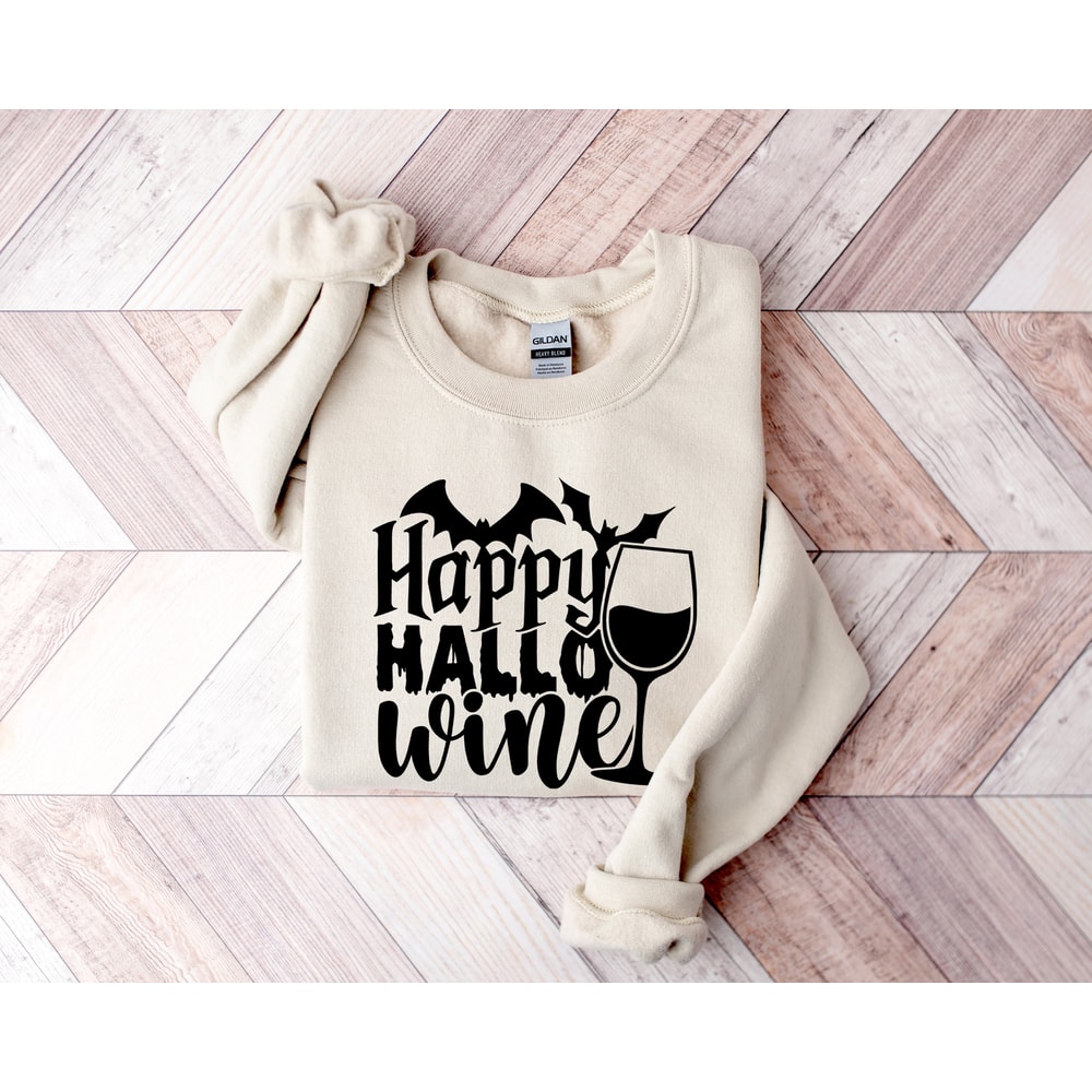 Halloween Sweatshirt, Happy Hallo Wine Sweatshirt, Funny Halloween Shirt, Halloween Wine Shirt, Halloween Gift, Spooky Season Sweatshirt - 2.jpg