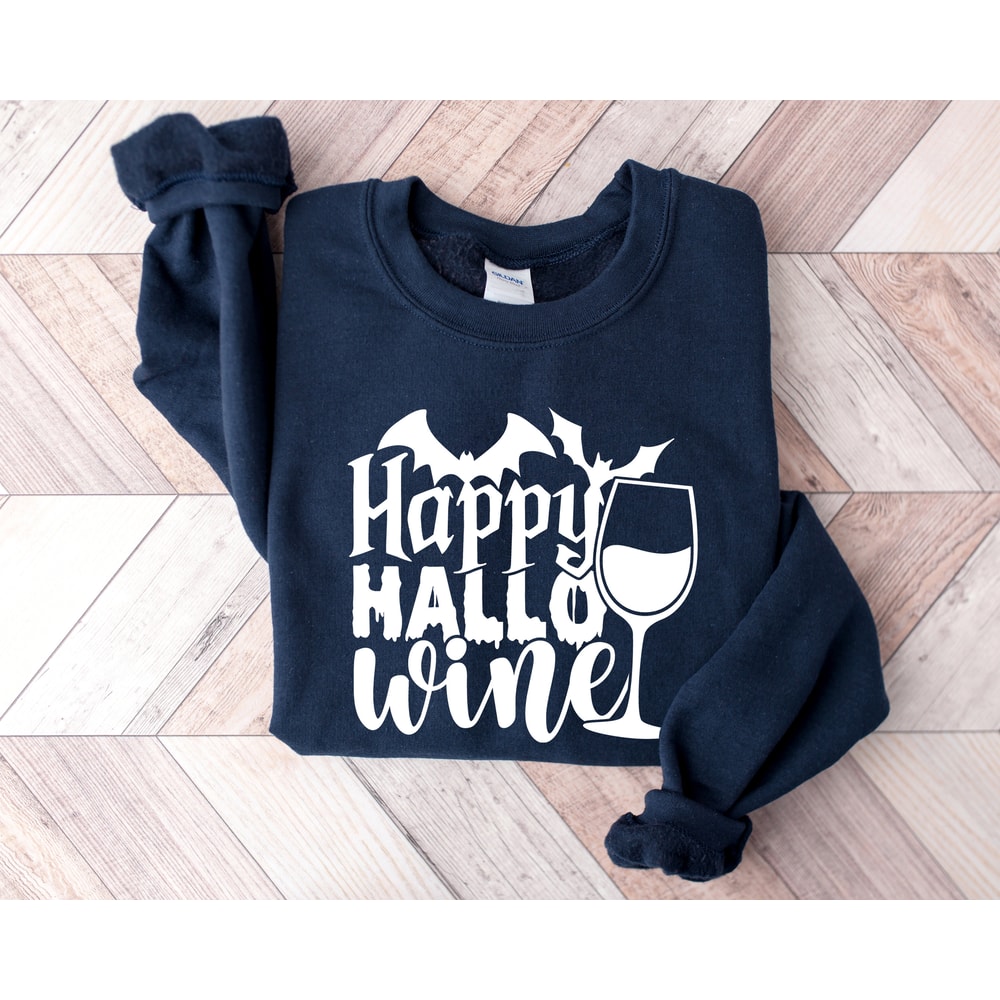 Halloween Sweatshirt, Happy Hallo Wine Sweatshirt, Funny Halloween Shirt, Halloween Wine Shirt, Halloween Gift, Spooky Season Sweatshirt - 4.jpg
