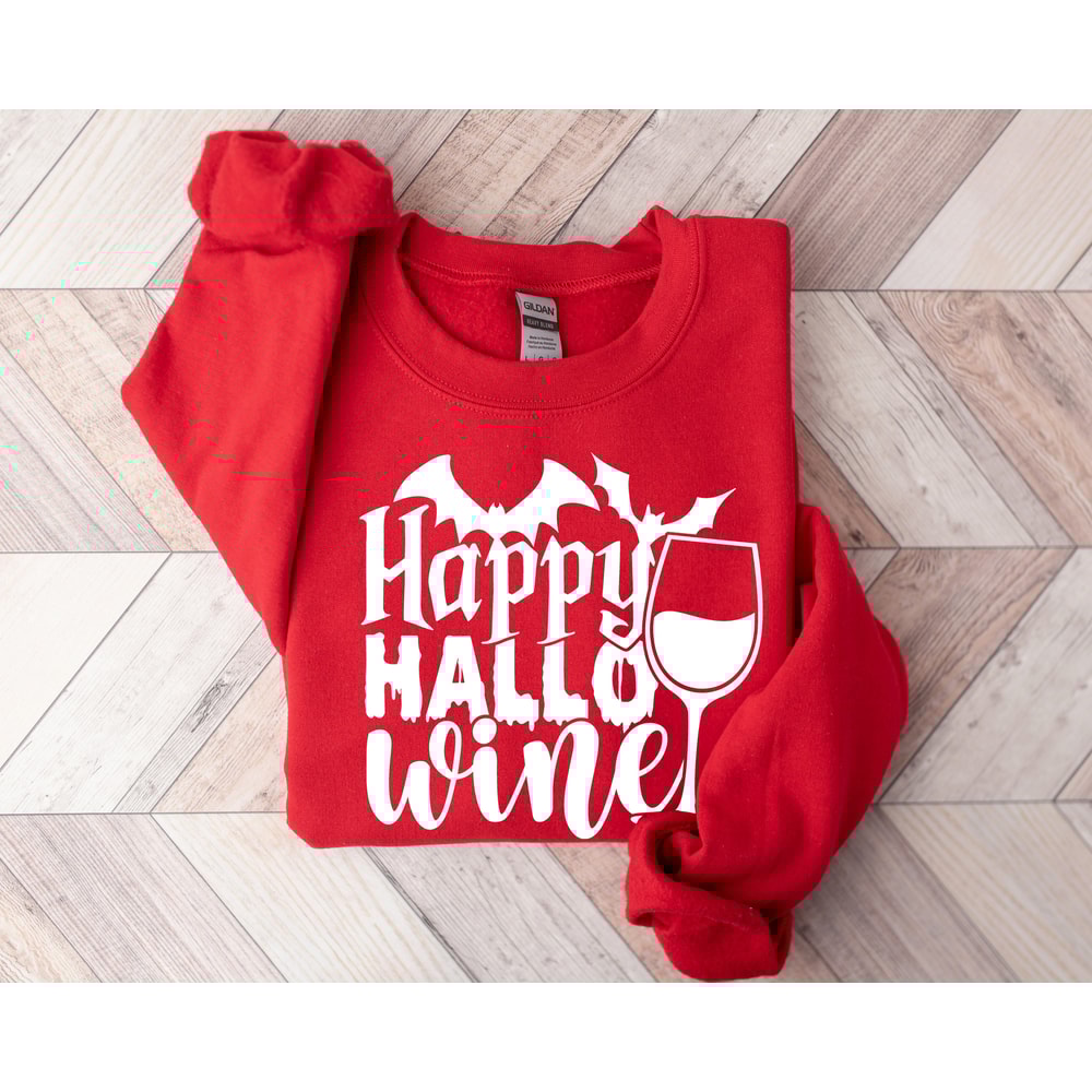 Halloween Sweatshirt, Happy Hallo Wine Sweatshirt, Funny Halloween Shirt, Halloween Wine Shirt, Halloween Gift, Spooky Season Sweatshirt - 5.jpg