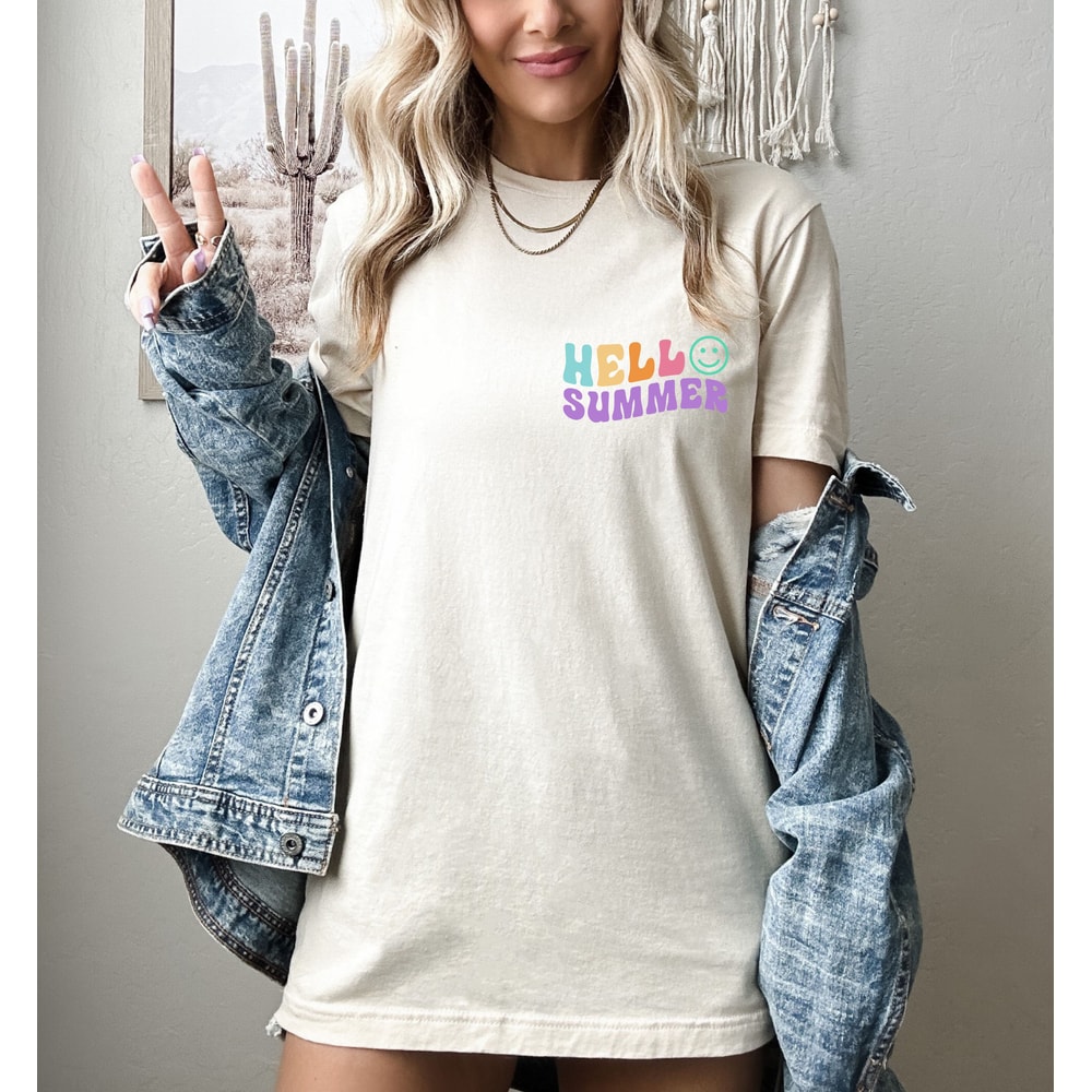 Hello Summer Shirt, Aesthetic Trendy T-Shirt, Summer Shirts For Women, Colorful Holiday T-Shirt, Family Vacation Apparel - 2.jpg