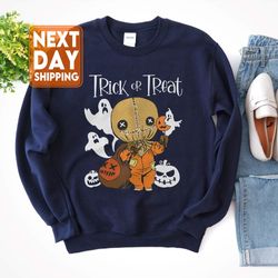trick or treat funny cute sam halloween sweatshirt, spooky vibe crewneck, fall trendy hoodie